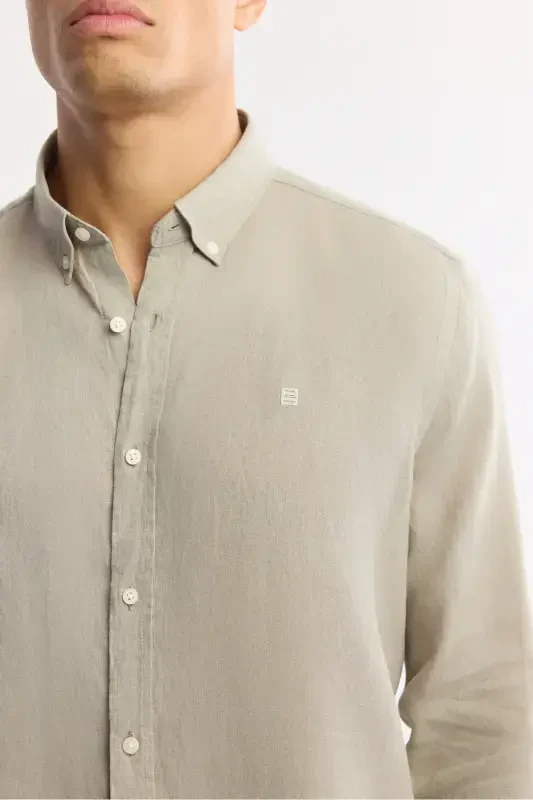 Men's Gray Comfort Fit 100% Linen Button-Down Collar Shirt B002191-Gray - 2