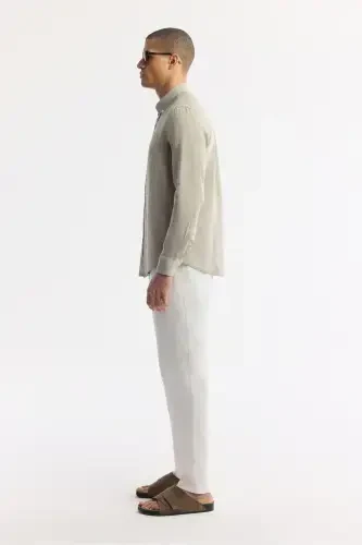 Men's Gray Comfort Fit 100% Linen Button-Down Collar Shirt B002191-Gray - 3