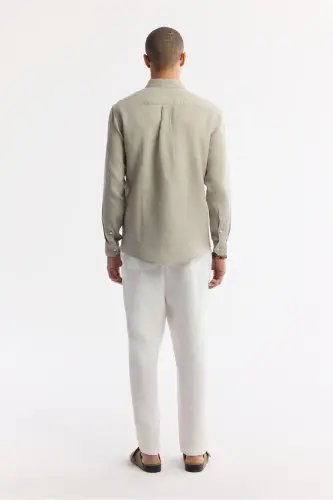 Men's Gray Comfort Fit 100% Linen Button-Down Collar Shirt B002191-Gray - 4