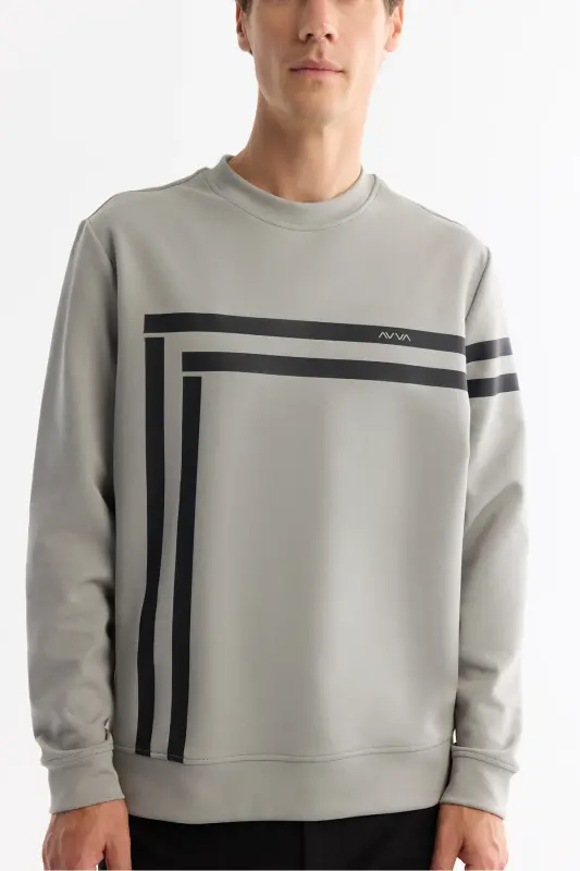 Men's Gray Crew Neck Cotton Printed Elastane Sw - 2