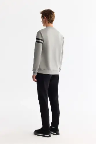 Men's Gray Crew Neck Cotton Printed Elastane Sw - 4