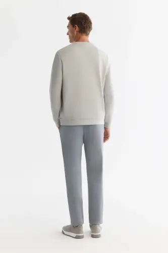Men's Gray Crew Neck Cotton Printed Elastane Sweatshirt - 5