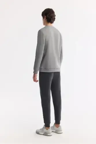 Men's Gray Crew Neck Printed Bi Stretch Interlock - 3