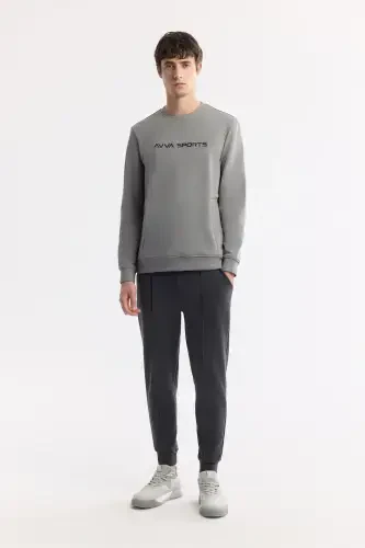 Men's Gray Crew Neck Printed Bi Stretch Interlock - 5