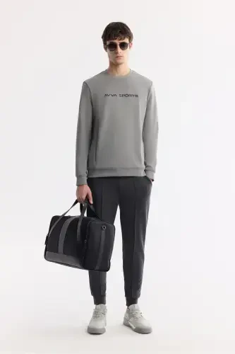 Men's Gray Crew Neck Printed Bi Stretch Interlock - 6