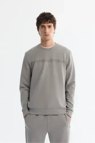 Men's Gray Crew Neck Printed Soft Touch Sweatshirt - 1