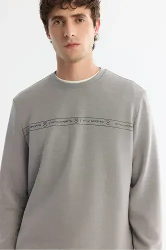 Men's Gray Crew Neck Printed Soft Touch Sweatshirt - AVVA (1)