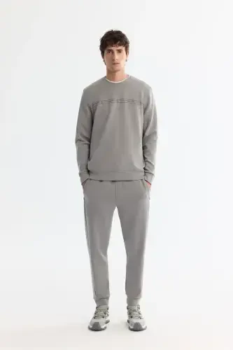 Men's Gray Crew Neck Printed Soft Touch Sweatshirt - 6