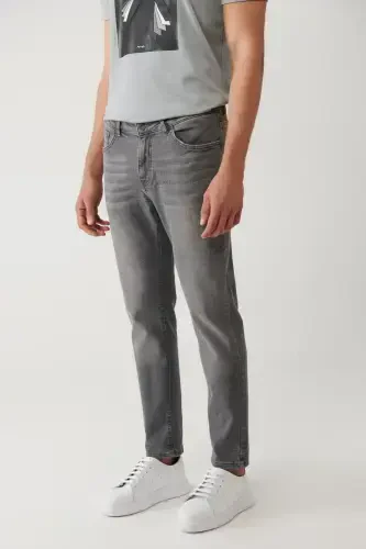 Men's Gray Distressed Wash Flexible Jean Pants B003508 - 4