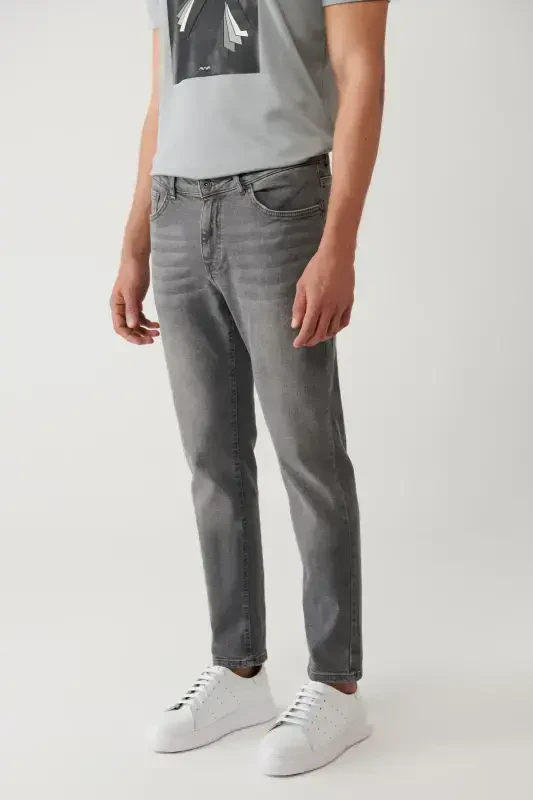 Men's Gray Distressed Wash Flexible Jean Pants B003508 - 4