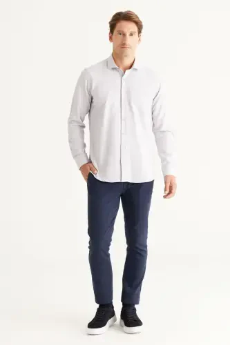 Men's Gray Easy Iron Slim Fit Narrow Cut Italian Collar Textured Shirt-Gray - 3