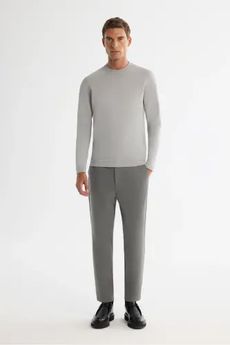 Men's Gray-green Carrot Fit Diagonal Pattern Knitted 