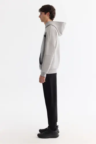 Men's Gray Hooded Cotton Printed Elastane Sweats - 3