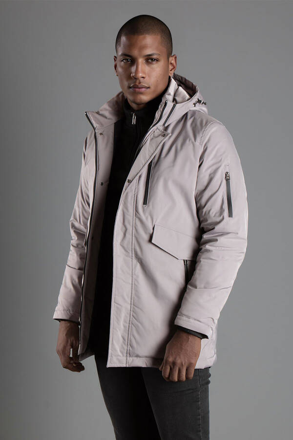 Men's Gray Hooded Puffer Jacket - 1