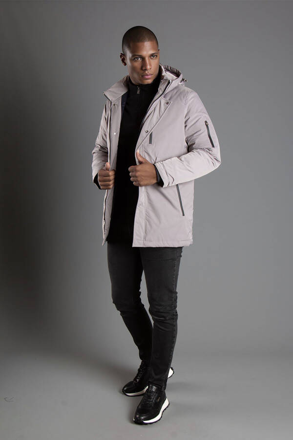 Men's Gray Hooded Puffer Jacket - 2