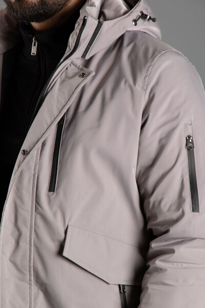 Men's Gray Hooded Puffer Jacket - 3