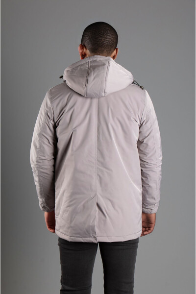 Men's Gray Hooded Puffer Jacket - 4