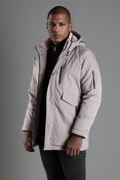 Men's Gray Hooded Puffer Jacket - ZEKİ ÖZER