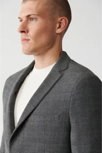 Men's gray jacket, 360 degrees flexible single breasted, double vent, unlined, comfort slim fit. - AVVA (1)