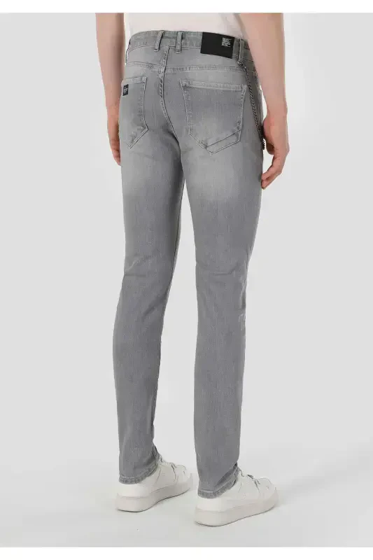 Men's gray, low-rise, straight leg, slim fit pants. - 2