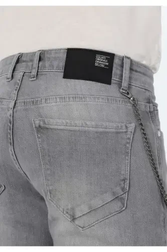 Men's gray, low-rise, straight leg, slim fit pants. - 6