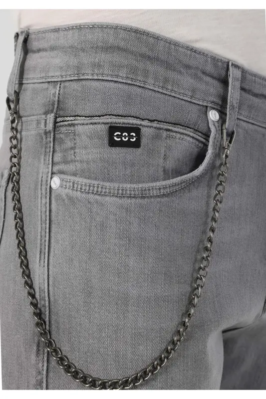 Men's gray, low-rise, straight leg, slim fit pants. - 5