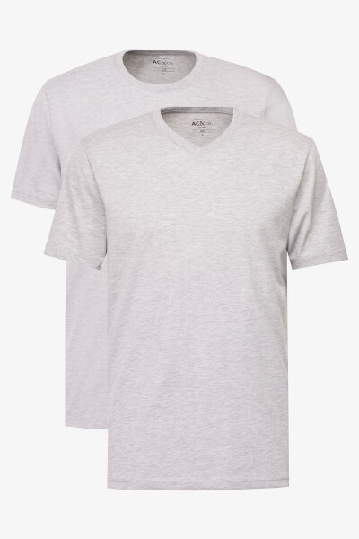 Men's Gray Melange-Gray Melange 2-Pack Slim Fit Slim Cut Cotton Basic T-Shirt - AC&CO / ALTINYILDIZ CLASSICS
