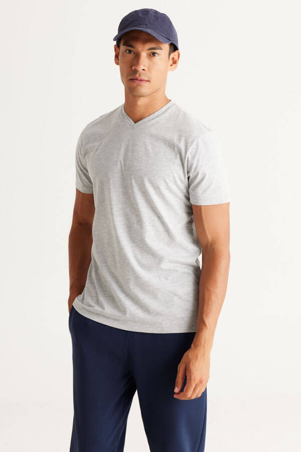 Men's Gray Melange-Gray Melange 2-Pack Slim Fit Slim Cut Cotton Basic T-Shirt - 3