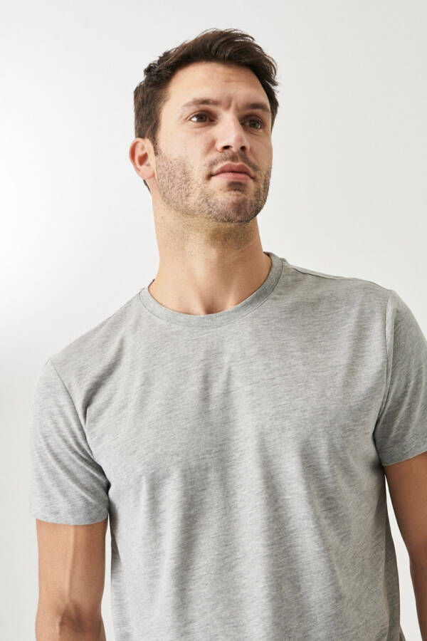 Men's Gray Melange-Gray Melange 2-Pack Slim Fit Slim Cut Cotton Basic T-Shirt - 4