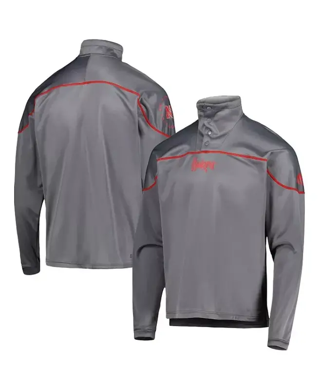 Men's Gray Nebraska Huskers AEROREADY Knit Quarter-Snap Jacket-Gray - 1