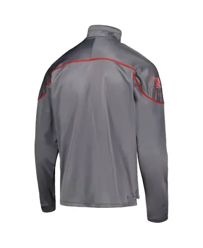 Men's Gray Nebraska Huskers AEROREADY Knit Quarter-Snap Jacket-Gray - 3