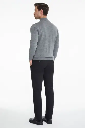 Men's Gray Regular Fit Half Turtleneck Knit Sweater 