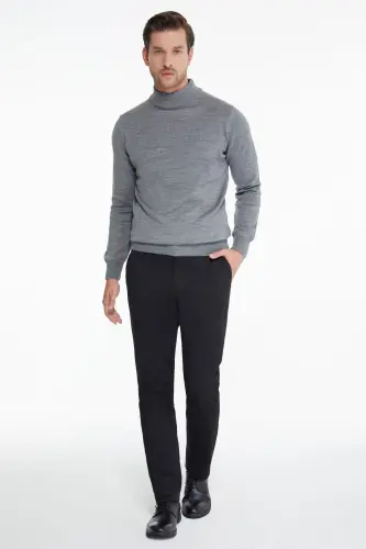 Men's Gray Regular Fit Half Turtleneck Knit Sweater - 4