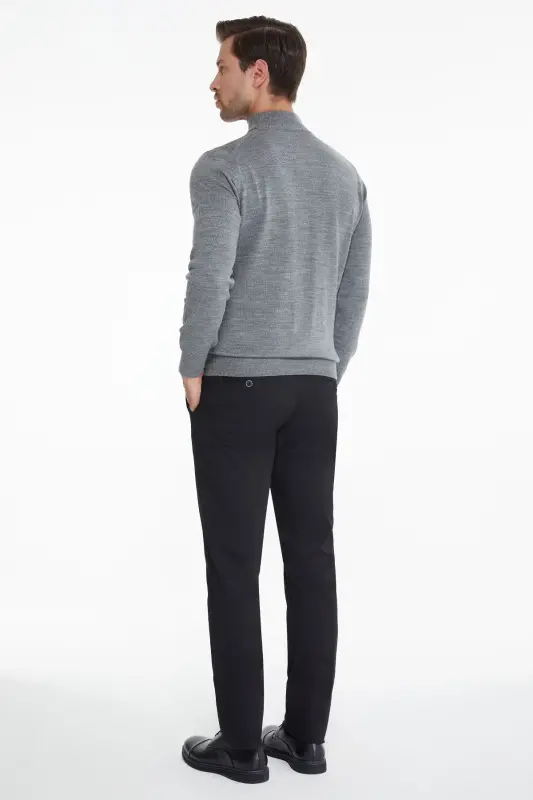 Men's Gray Regular Fit Half Turtleneck Knit Sweater - HATEMOĞLU