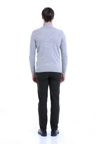 Men's Gray Regular Fit Patterned Fisherman's Collar Knitwear - 5