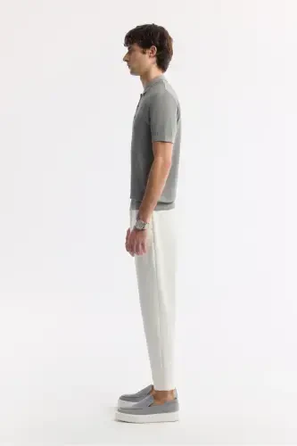 Men's Gray Regular Fit Polo Neck Textured Knit T-shirt B005120-Gray - 3