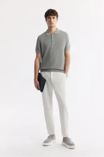 Men's Gray Regular Fit Polo Neck Textured Knit T-shirt B005120-Gray - 7