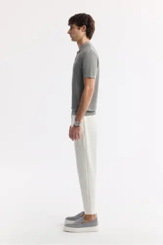 Men's Gray Regular Fit Polo Neck Textured Knit T-shirt B005120-Gray - 3