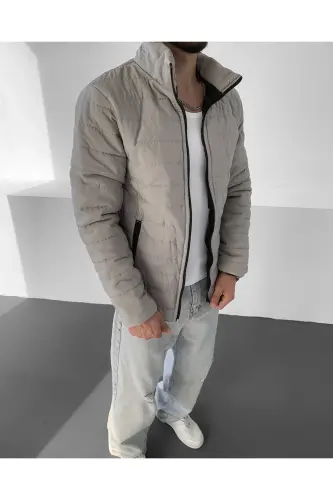Men's Gray Regular Waterproof Zippered Inner Pocket Puffer Jacket - Gray 