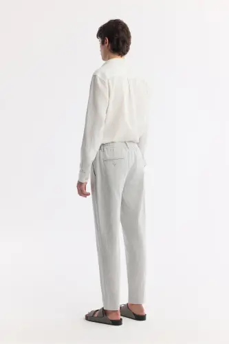 Men's Gray Relaxed Fit Drawstring Waist Linen Blend - 3