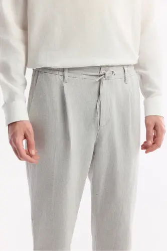 Men's Gray Relaxed Fit Drawstring Waist Linen Blend - 4