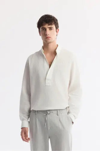 Men's Gray Relaxed Fit Drawstring Waist Linen Blend - 6