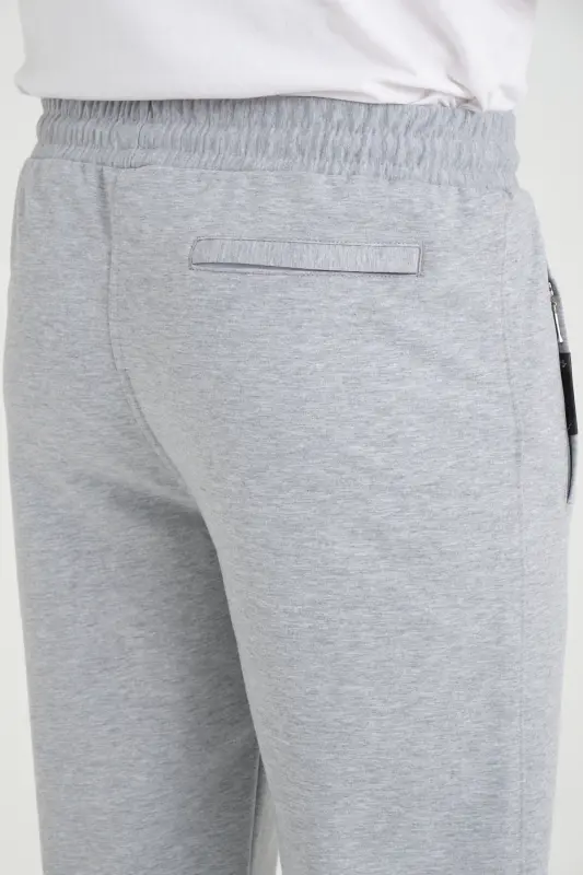 Men's Gray Relaxed Fit Straight Leg Embroidered Detail Jersey Fabric Sweatpants-Gray - 3