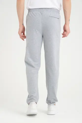 Men's Gray Relaxed Fit Straight Leg Embroidered Detail Jersey Fabric Sweatpants-Gray - 5