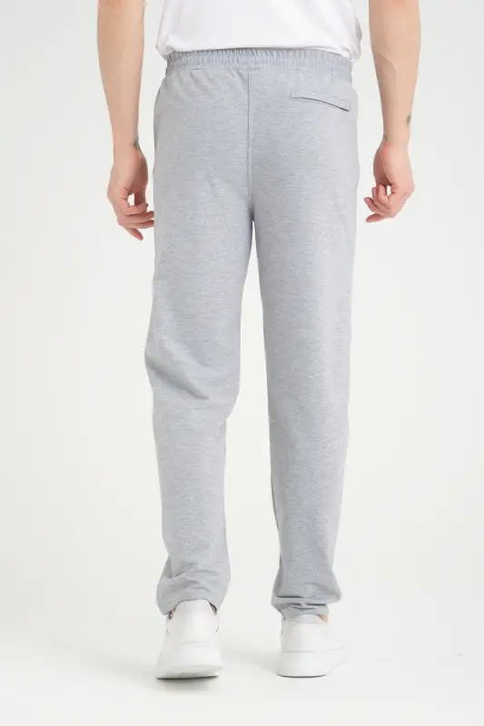 Men's Gray Relaxed Fit Straight Leg Embroidered Detail Jersey Fabric Sweatpants-Gray - 5