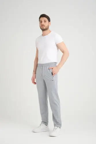 Men's Gray Relaxed Fit Straight Leg Embroidered Detail Jersey Fabric Sweatpants-Gray - 7