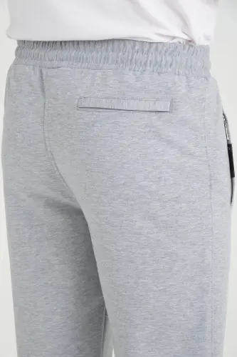 Men's Gray Relaxed Fit Straight Leg Embroidered Detail Jersey Fabric Sweatpants-Gray - 3
