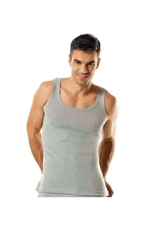 Men's Gray Ribbed Athletic Undershirt 6 Pieces - TUTKU