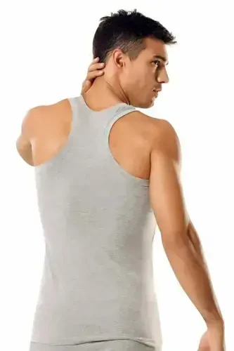 Men's Gray Ribbed Athletic Undershirt 6 Pieces - TUTKU (1)