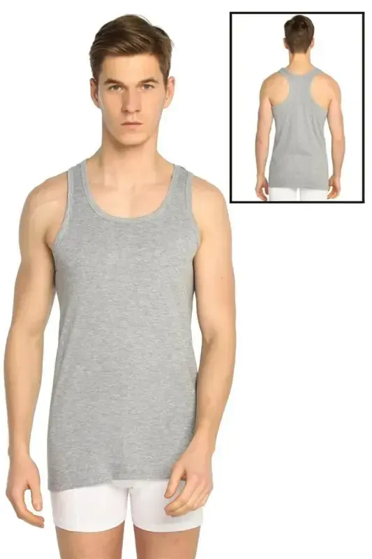 Men's Gray Ribbed Lycra Sports Rambo Tank Top 6-Pack - GRAY - TUTKU